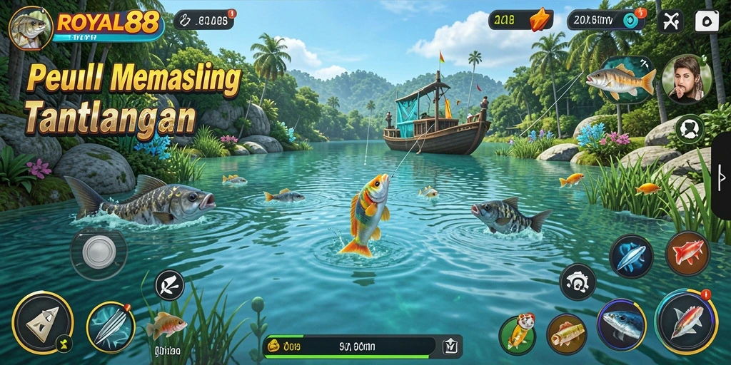 Tampilan gameplay <strong>ROYAL88</strong> yang menampilkan aksi memancing seru.
