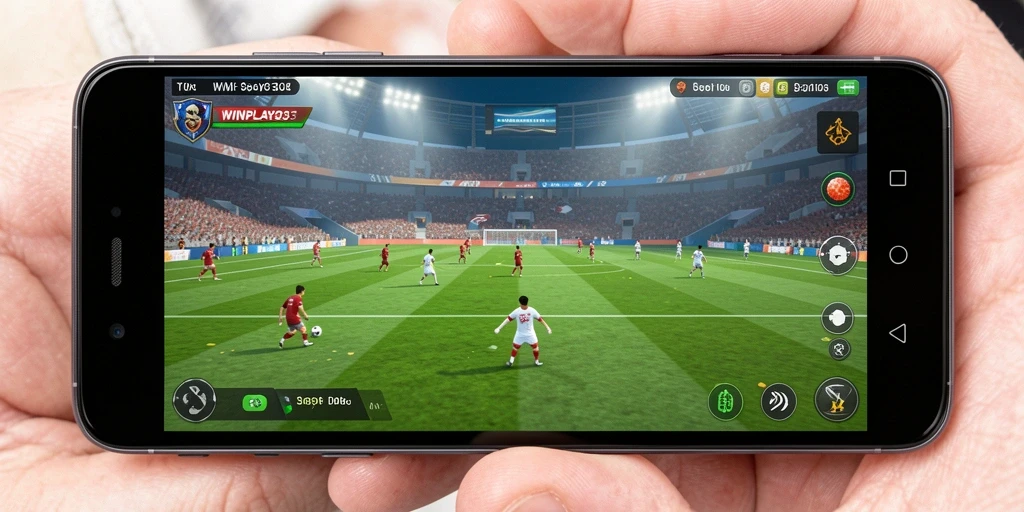 Tampilan gameplay menegangkan dalam WINPLAY303 dengan aksi sepak bola seru.